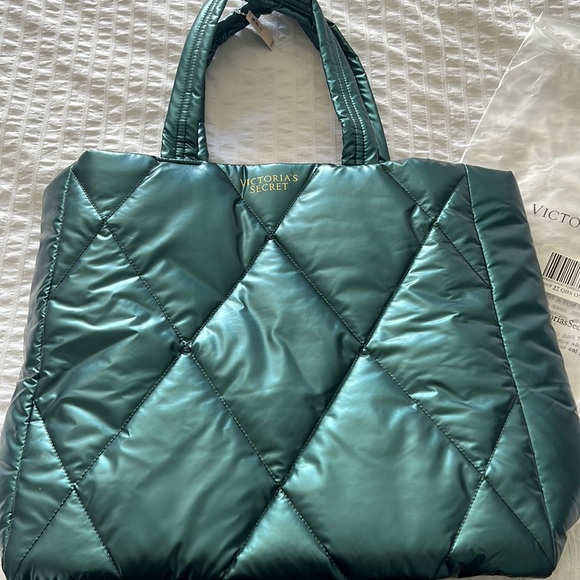 Victoria's Secret Handbags - VICTORIA SECRET GREEN metallic puffer tote
